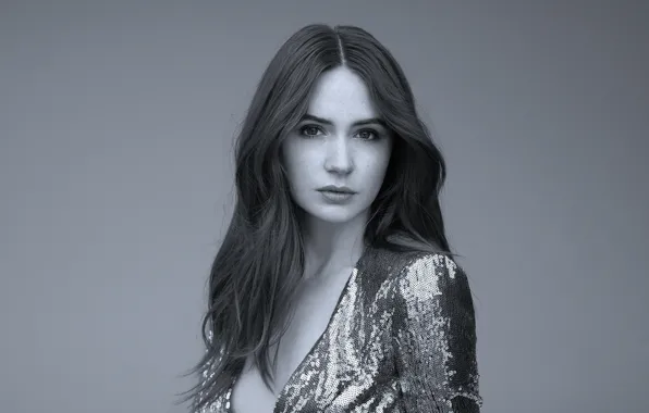 Picture look, girl, portrait, dress, black and white, Karen Gillan
