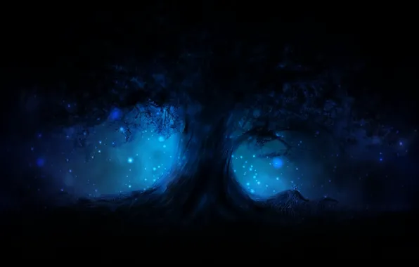Energy, night, tree, magic, tenderness, glow, spirit, mystic
