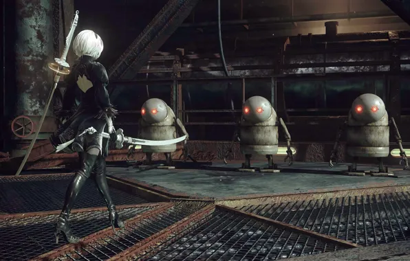 Girl, boots, robots, cyborg, Nier Automata