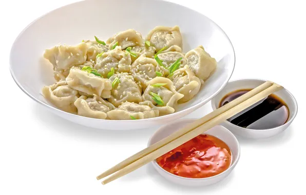Picture greens, sauce, dumplings