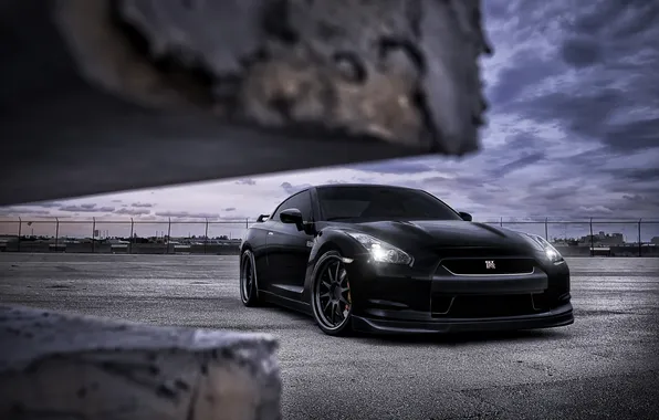 Picture the sky, black, tuning, GTR, supercar, Nissan, Nissan, tuning