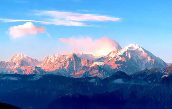 Sky, landscape, nature, clouds, snow, Mountains, peaks