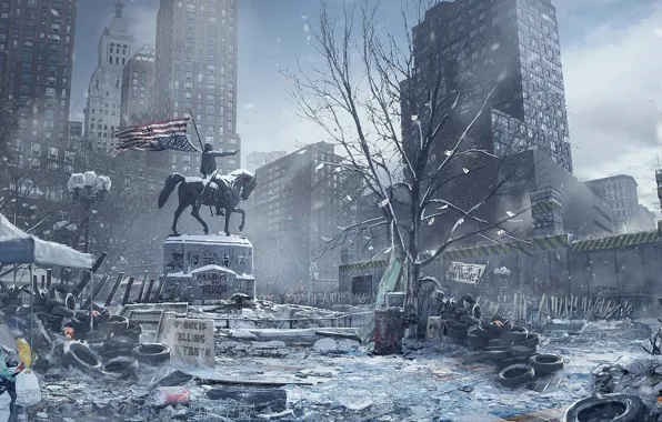 Picture winter, snow, the city, horse, monument, Tom Clancy's The Division, The Division