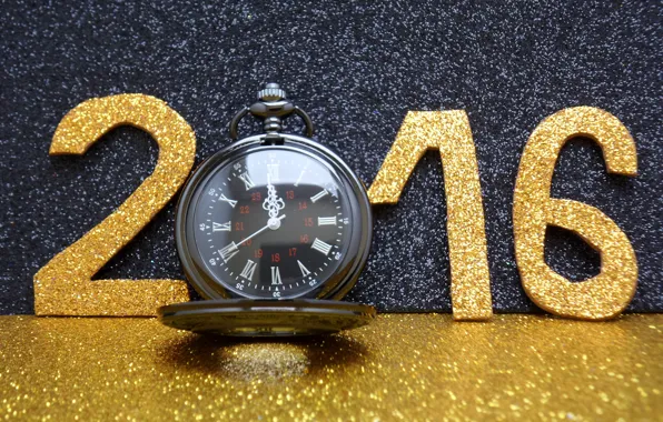 Watch, New Year, figures, golden, New Year, Happy, glitter, 2016