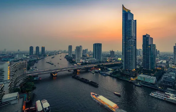 Bridge, river, Thailand, Bangkok, the view from the top