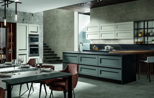 Style, Villa, interior, Italy, kitchen, dining room, dining area, Italian design