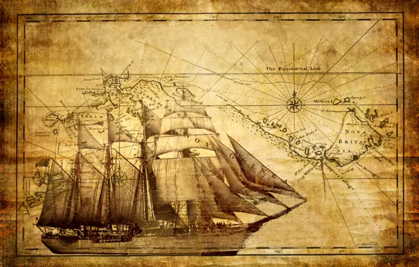 Ship, map, sailboat, frigate