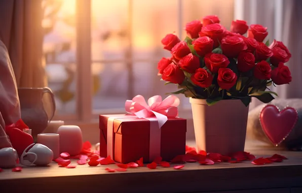 Picture love, flowers, gift, romance, heart, roses, love, happy