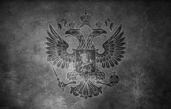Picture surface, wall, b/W, coat of arms, Russia, double-headed eagle
