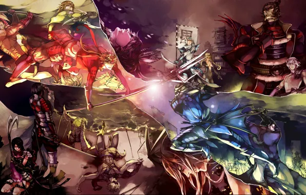 Collage, guys, warriors, samurai, Sengoku Basara, The Era Of Unrest