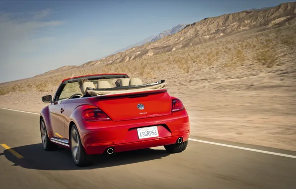 Road, mountains, red, markup, speed, beetle, convertible, car