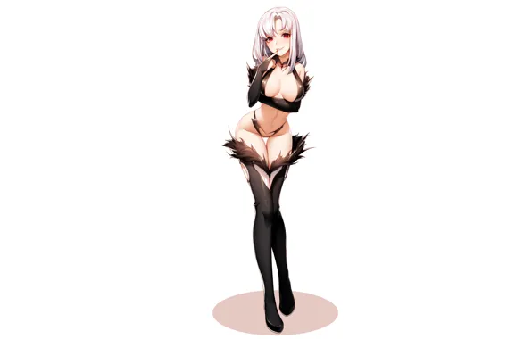 Girl, sexy, lingerie, bra, cleavage, panties, thighhighs, long hair