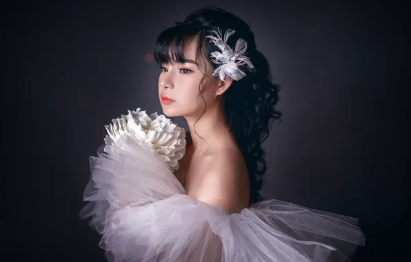 Girl, decoration, bouquet, Asian, cutie