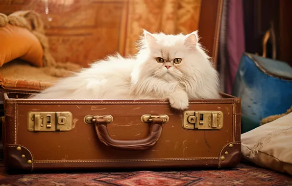 Cat, white, cat, look, pose, room, carpet, things