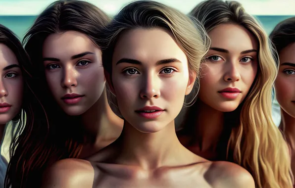 Sea, beach, summer, look, girl, light, face, rendering