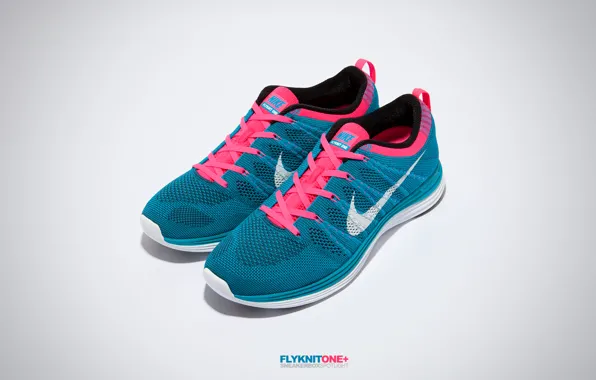 Pair, sneakers, pink, Nike, blu, Lunar, Flyknit One+