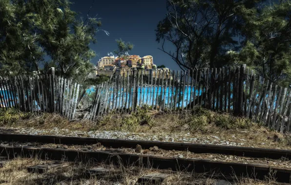 The city, the fence, railroad, France, Corsica, Calvi
