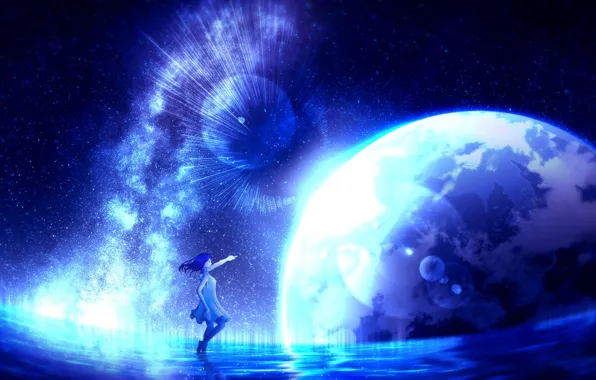 Water, girl, space, fiction, Earth