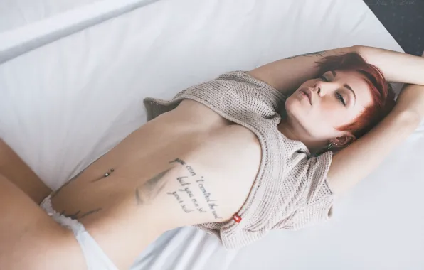 Girl, body, belly, tattoo, red, girl, waist, model