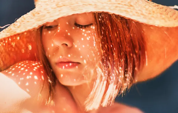 Girl, face, portrait, hat, shoulder, Kristina Makeeva