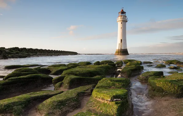 Sky, sea, landscape, nature, water, clouds, rocks, Lighthouse