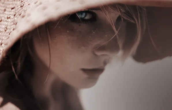 Eyes, look, girl, hat
