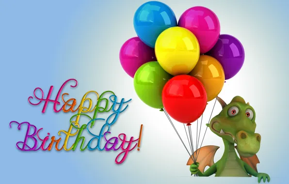 Balls, dragon, colorful, dragon, funny, Happy, balloons, Birthday