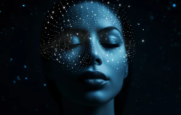 Girl, line, night, close-up, face, pose, style, lights