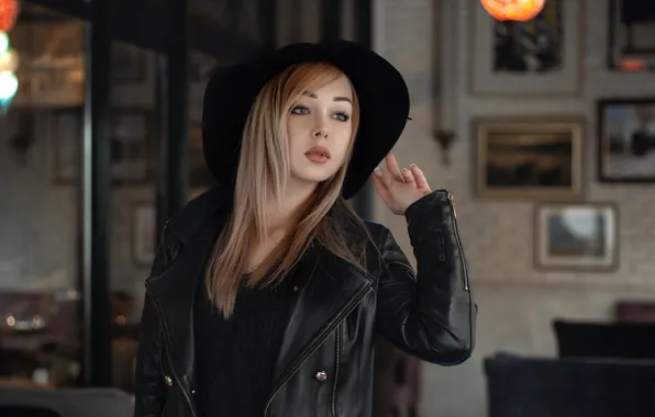 Picture Valeria, look, hat, pose, portrait, jacket, Happy Anas, girl