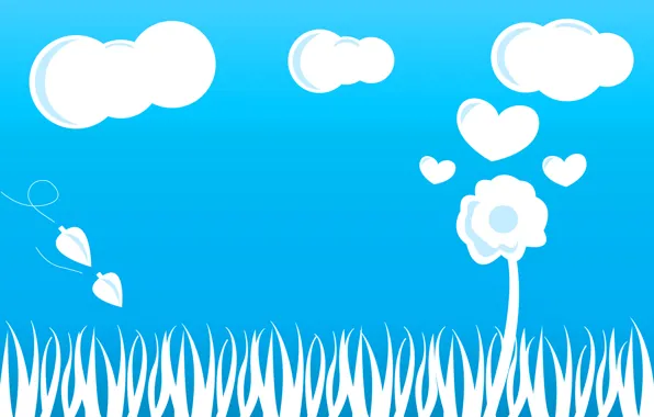 Picture flower, the sky, grass, clouds, heart, heart