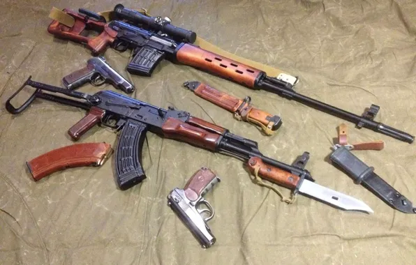 Gun, SVD, Kalashnikov Modernized, AKMS, APS, Sniper rifle, Soviet weapon, Bayonet