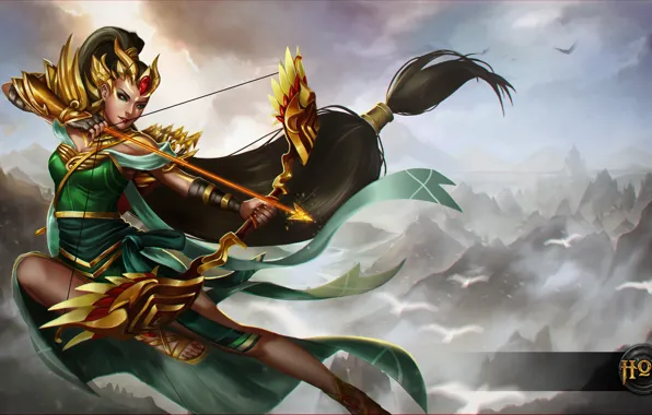 Girl, bow, Archer, art, hon, arrows, Heroes of Newerth, Artillery