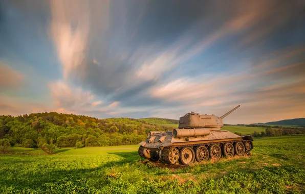 Field, the sky, tank, T-34-85