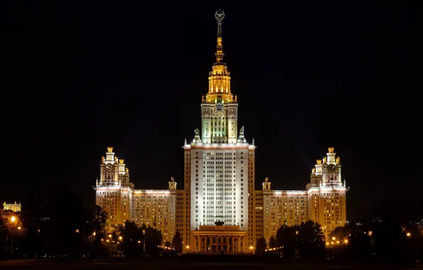 Night, Moscow, University high-rise building in Moscow