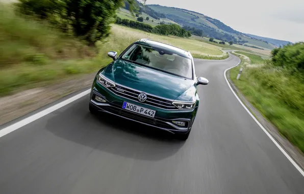Volkswagen, front view, universal, Passat, dark green, Alltrack, 2019