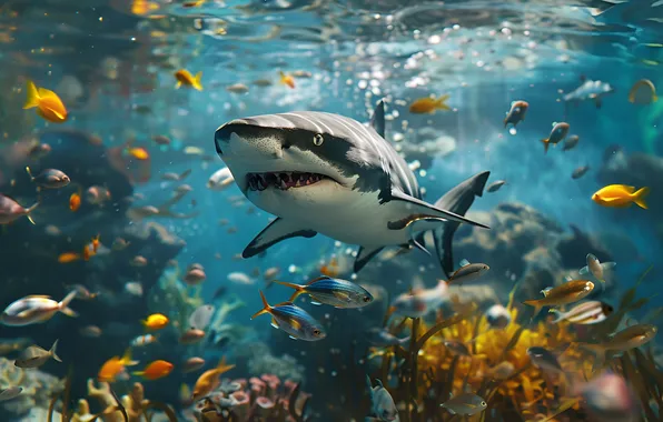 Picture Shark, Fish, Predator, Underwater world, Digital art, AI art, The Art of Artificial Intelligence, Neural …