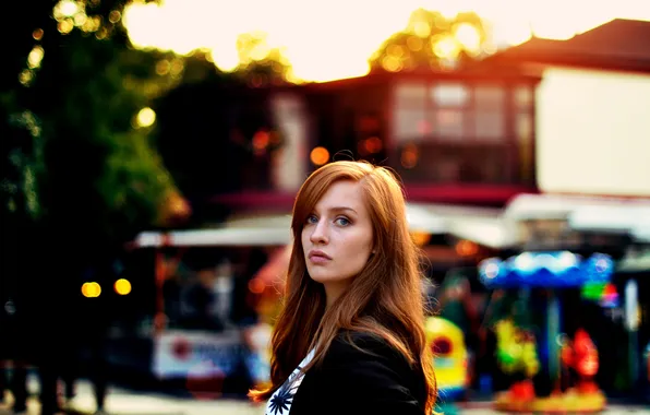 Look, girl, street, red