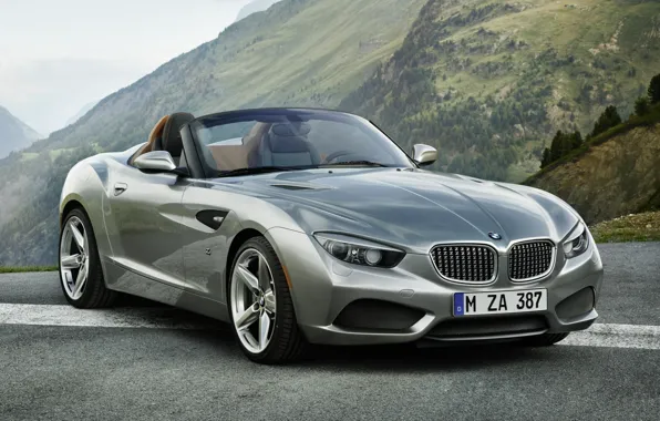 Picture the sky, mountains, Roadster, silver, BMW, BMW, the front, Zagato