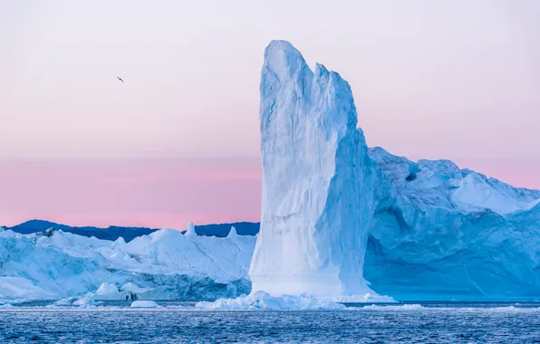 Ice, winter, sea, the sky, water, clouds, light, snow