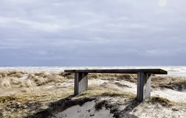 Sea, the sky, landscape, bench