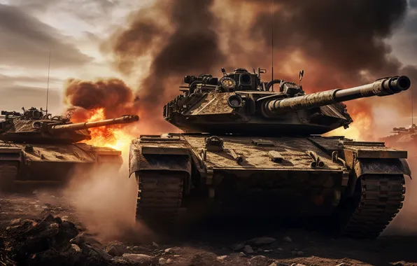 Fire, Tanks, Digital art, AI art, The Art of Artificial Intelligence, Neural network, War and …