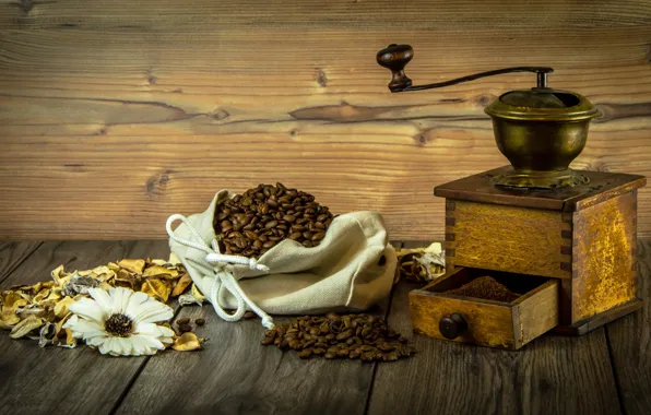 Picture bag, wood, coffee beans, Still life, coffe