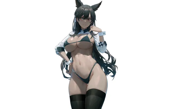 Girl, sexy, cleavage, thighhighs, long hair, boobs, animal ears, anime