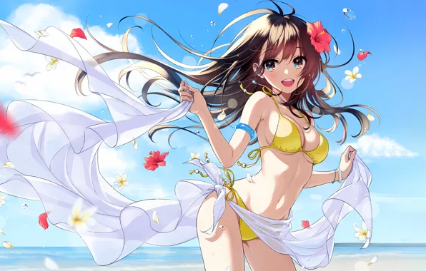 Wallpaper girl, sexy, brown hair, anime, beautiful, short hair, pretty,  swimsuit for mobile and desktop, section сэйнэн, resolution 7282x4096 -  download