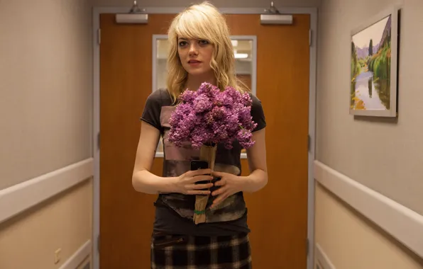 Flowers, bouquet, corridor, blonde, Emma Stone, Emma Stone, Birdman, Birdman