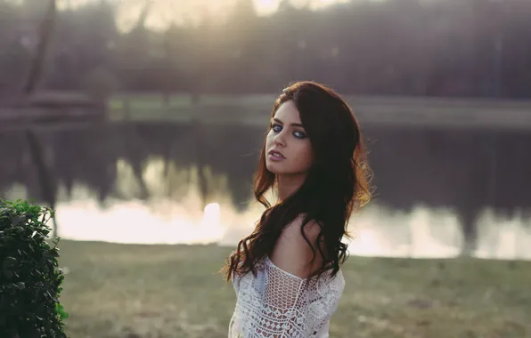 Look, girl, face, lake, Park, mesh, sweetheart, model