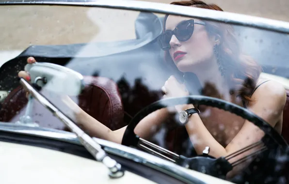 Picture machine, girl, watch, glasses, red, car