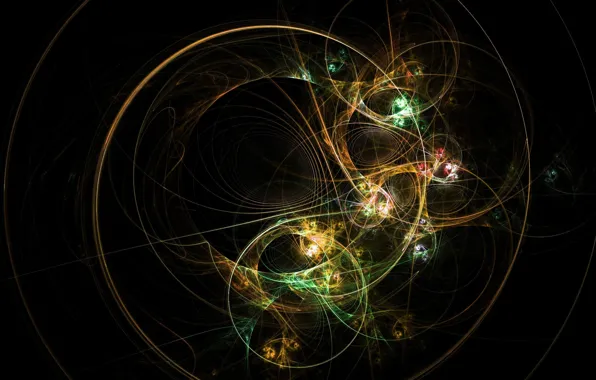 Picture line, circles, yellow, green, fractal, black background