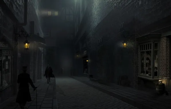 Road, light, night, the city, fog, rendering, people, street