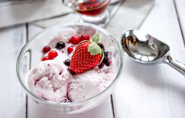 Berries, strawberry, ice cream, fresh, dessert, sweet, dessert, ice-cream